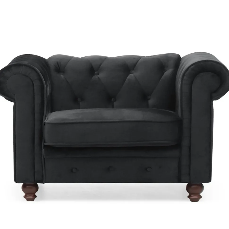 Grand fauteuil Chesterfield velours Noir
