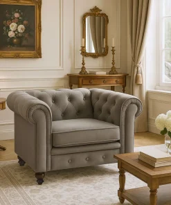 Grand fauteuil Chesterfield velours Taupe