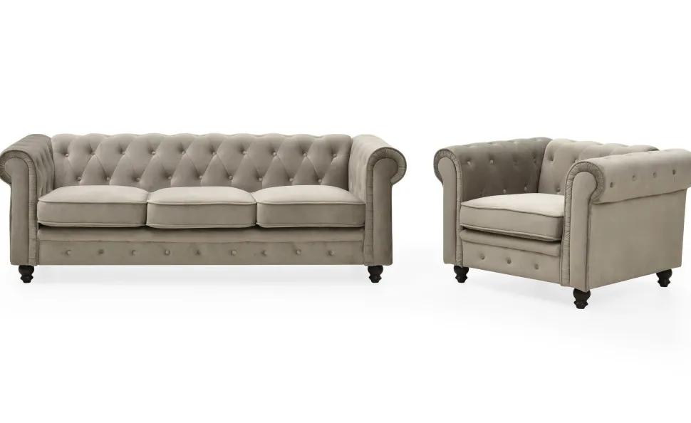 Grand fauteuil Chesterfield velours Taupe