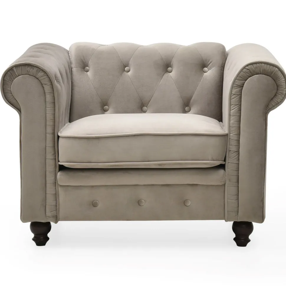 Grand fauteuil Chesterfield velours Taupe