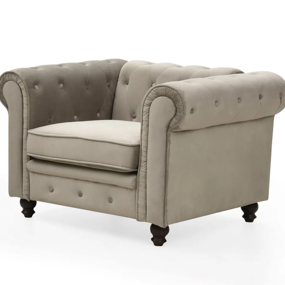 Grand fauteuil Chesterfield velours Taupe