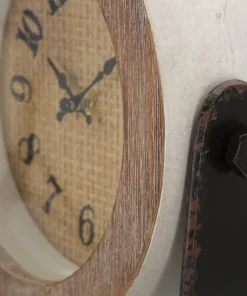 Horloge de table ronde en métal et bois marron