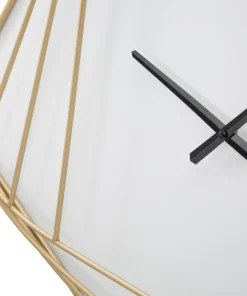 Horloge murale carrée métal doré et plastique blanc