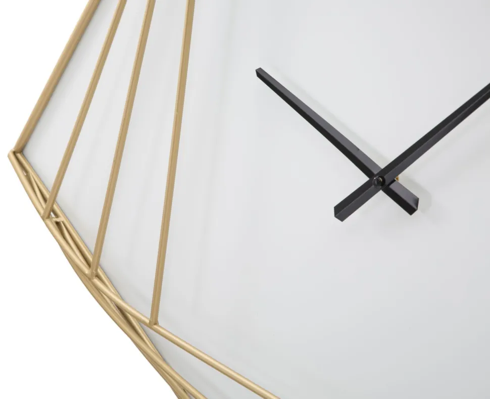 Horloge murale carrée métal doré et plastique blanc