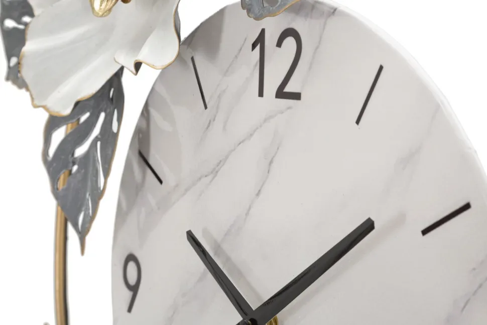 Horloge murale décorée fleurs et feuilles cadran marbre