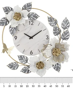 Horloge murale décorée fleurs et feuilles cadran marbre