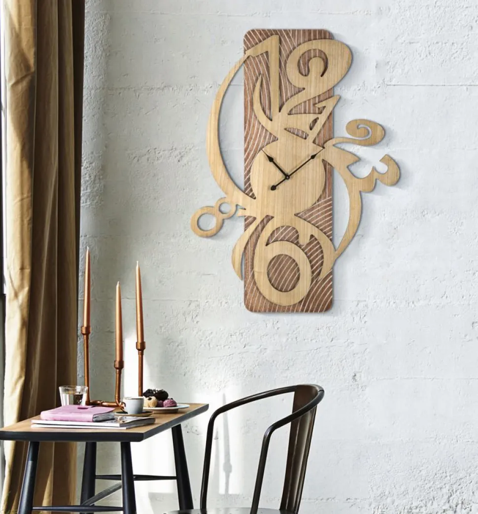 Horloge murale design futuriste M.D.F Bois Naturel