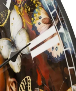 Horloge murale Kourt M.D.F motif femme et papillons colorés