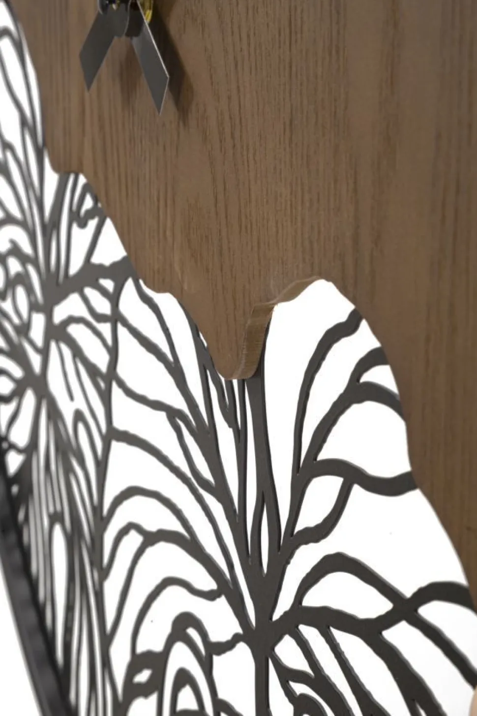 Horloge murale ronde Bois Métalisé décor feuille Noir Marron