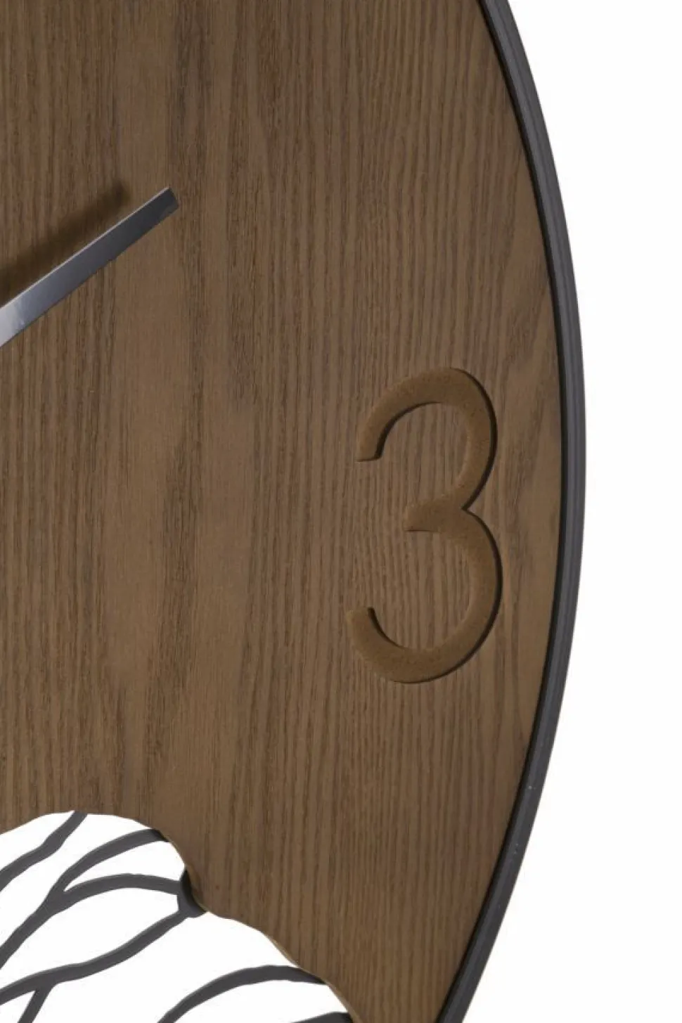 Horloge murale ronde Bois Métalisé décor feuille Noir Marron