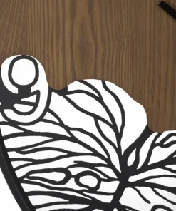 Horloge murale ronde Bois Métalisé décor feuille Noir Marron