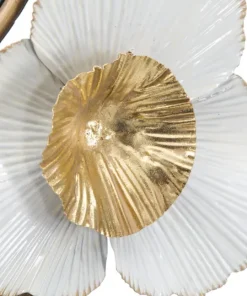 Horloge murale ronde 3D en fer et plastique décor fleurs et feuilles couleurs Vives et Blanc