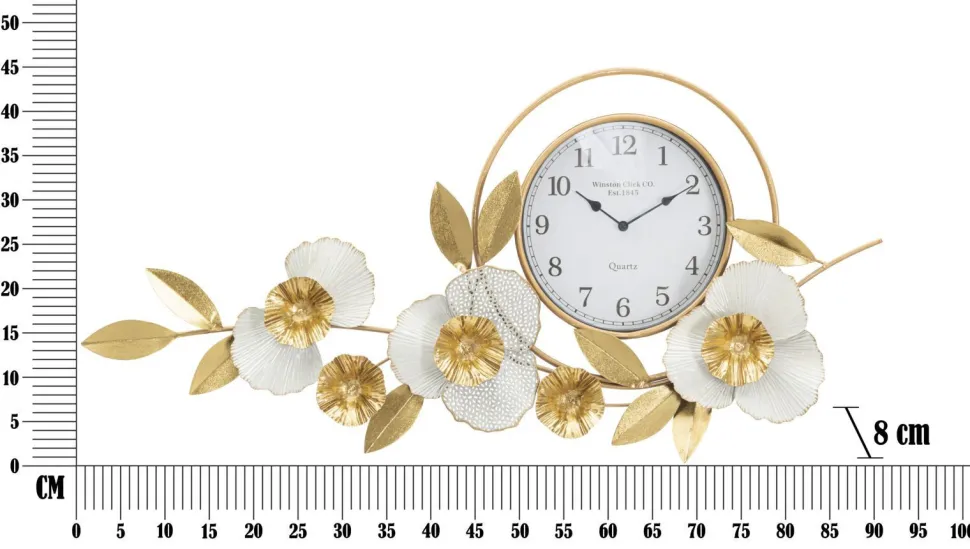 Horloge murale ronde 3D en fer et plastique décor fleurs et feuilles couleurs Vives et Blanc