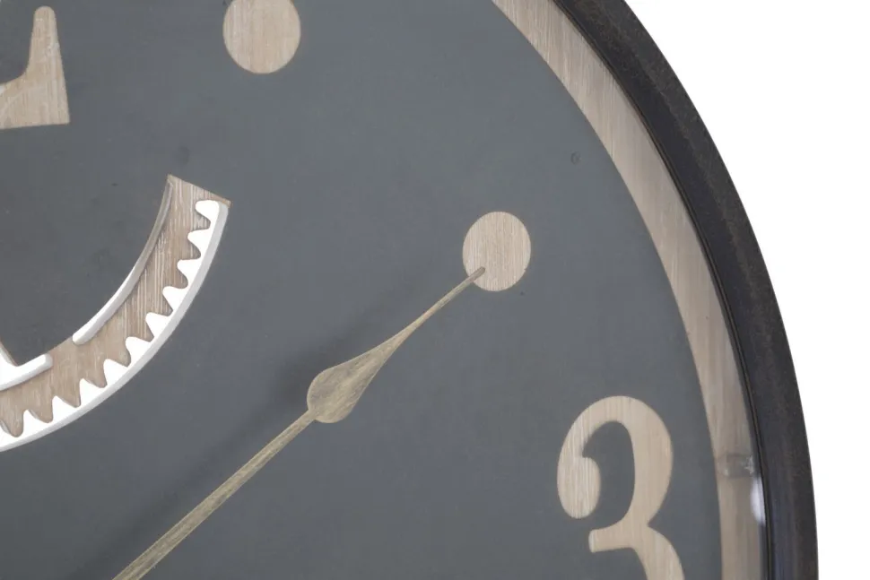Horloge murale ronde décorative engrenages Fer M.D.F Noir et Brun