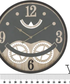Horloge murale ronde décorative engrenages Fer M.D.F Noir et Brun