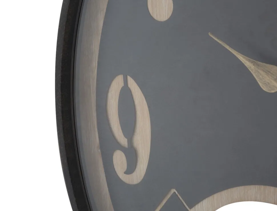 Horloge murale ronde décorative engrenages Fer M.D.F Noir et Brun