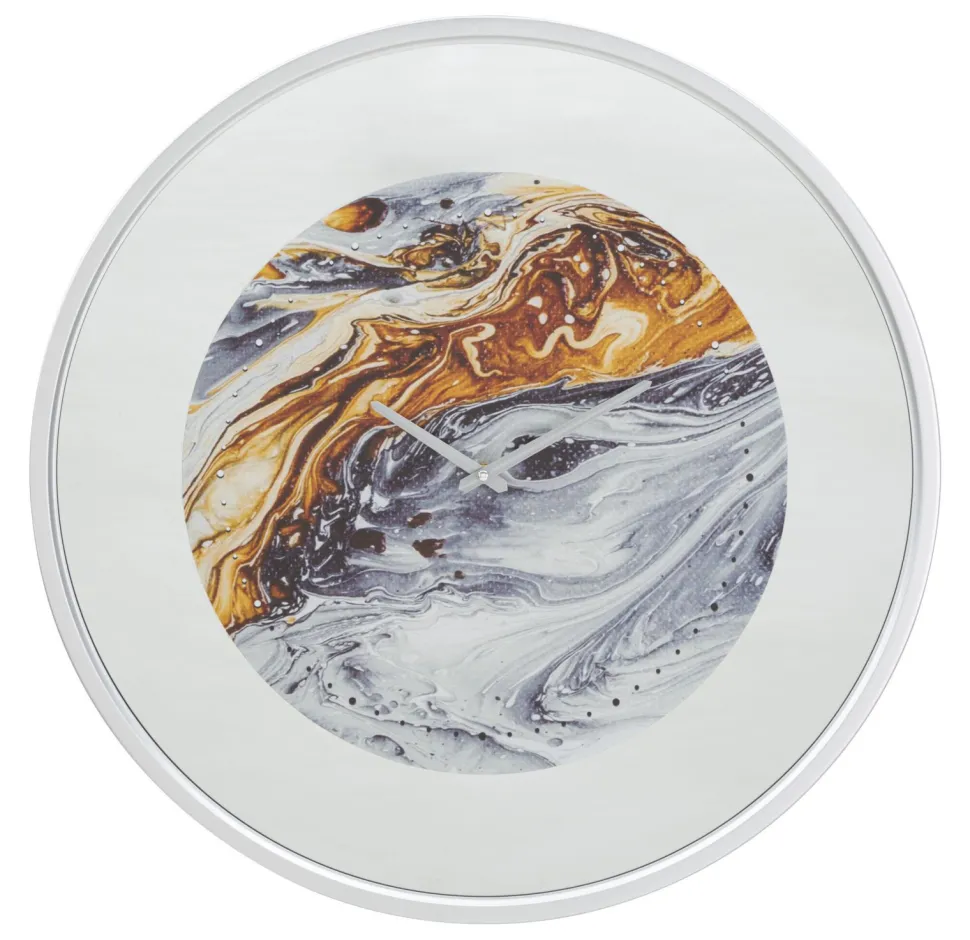 Horloge murale ronde design abstrait Fer M.D.F et verre gris