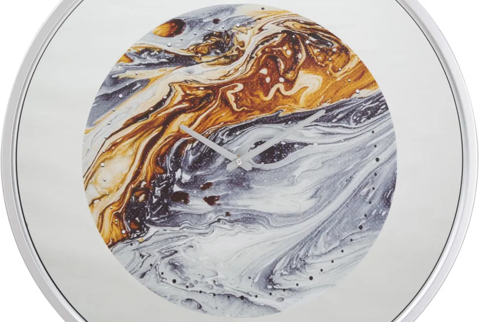 Horloge murale ronde design abstrait Fer M.D.F et verre gris
