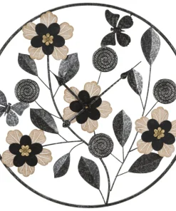 Horloge murale ronde Divaker Fer Noir et M.D.F Marron