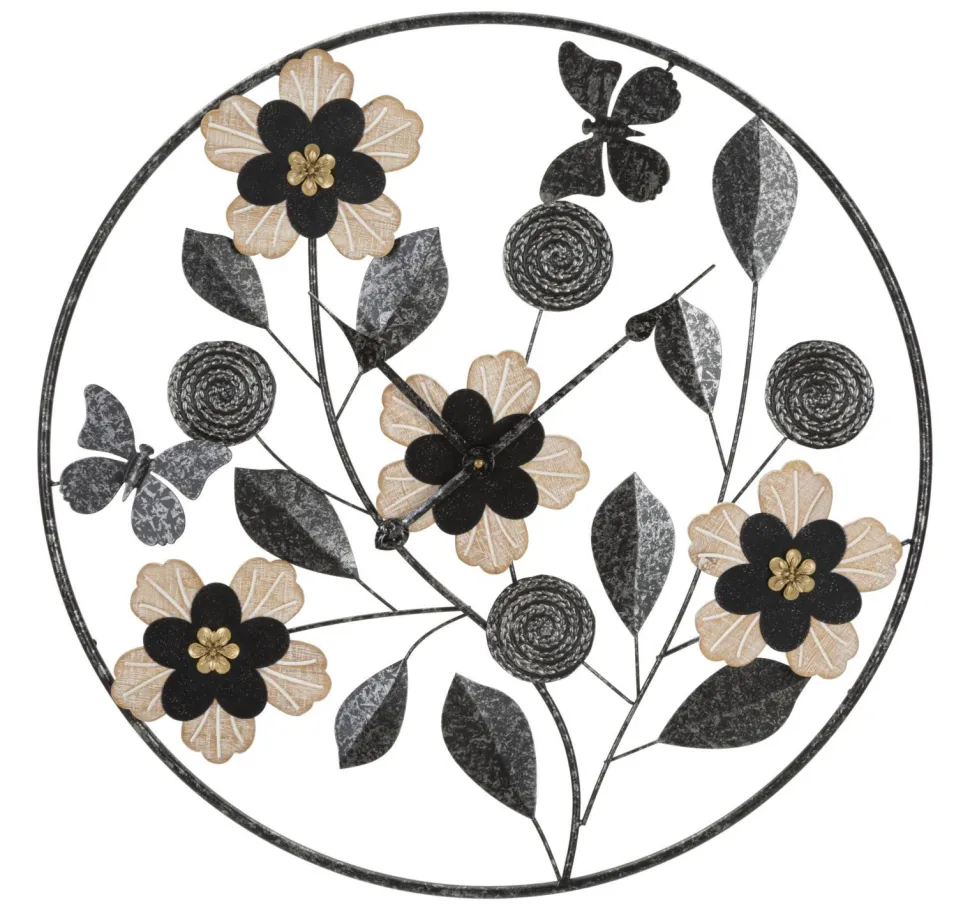 Horloge murale ronde Divaker Fer Noir et M.D.F Marron