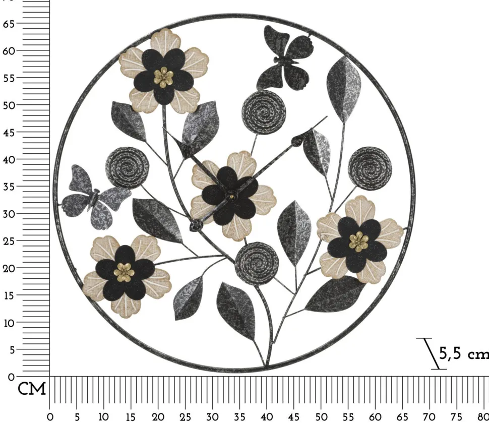 Horloge murale ronde Divaker Fer Noir et M.D.F Marron