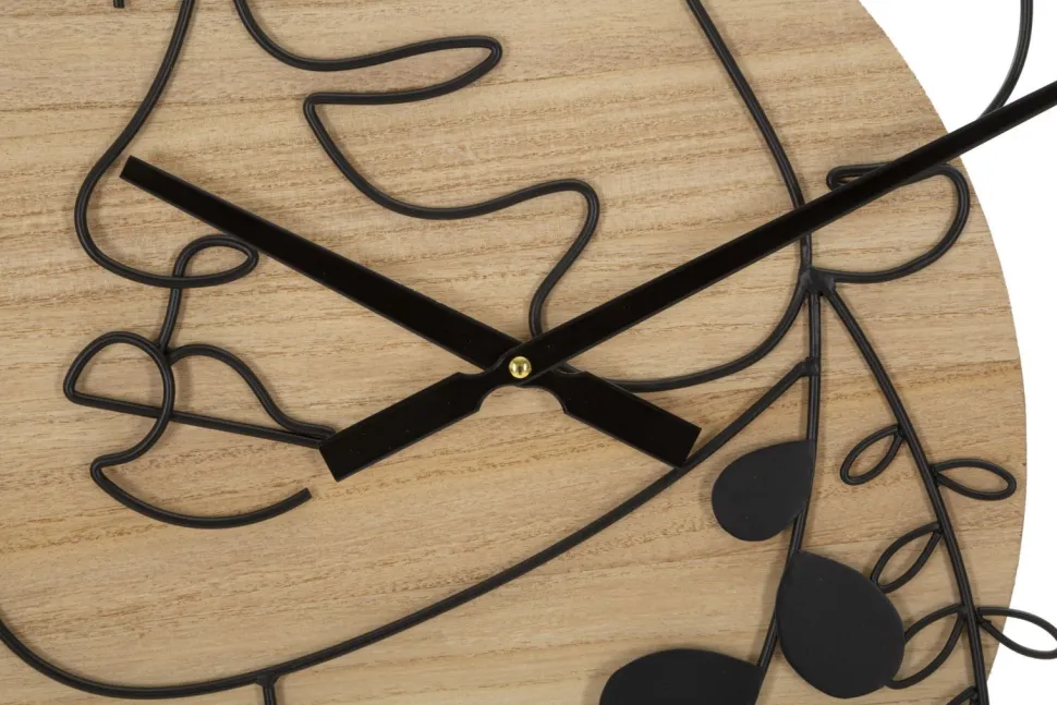 Horloge murale ronde en métal et MDF noir et brun