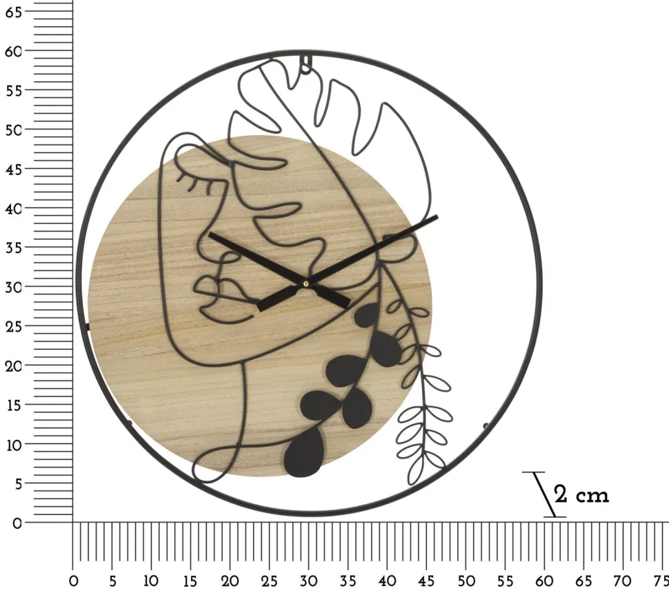 Horloge murale ronde en métal et MDF noir et brun