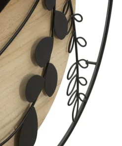 Horloge murale ronde en métal et MDF noir et brun