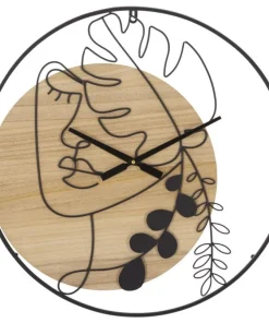 Horloge murale ronde en métal et MDF noir et brun
