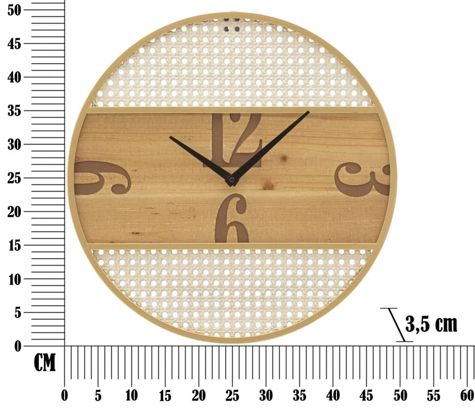 Horloge murale ronde Fuji Fer et M.D.F Paille de Vienne