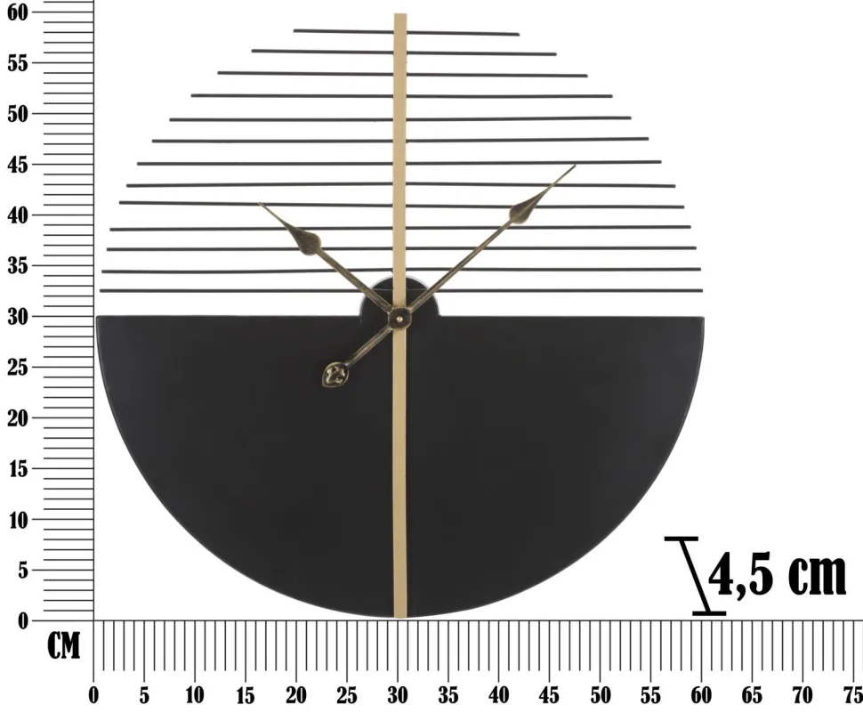 Horloge murale ronde Glam Stick Fer Noir et Doré