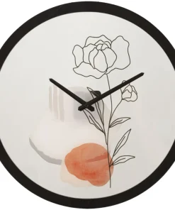 Horloge murale ronde motif rose fer et verre multicolore