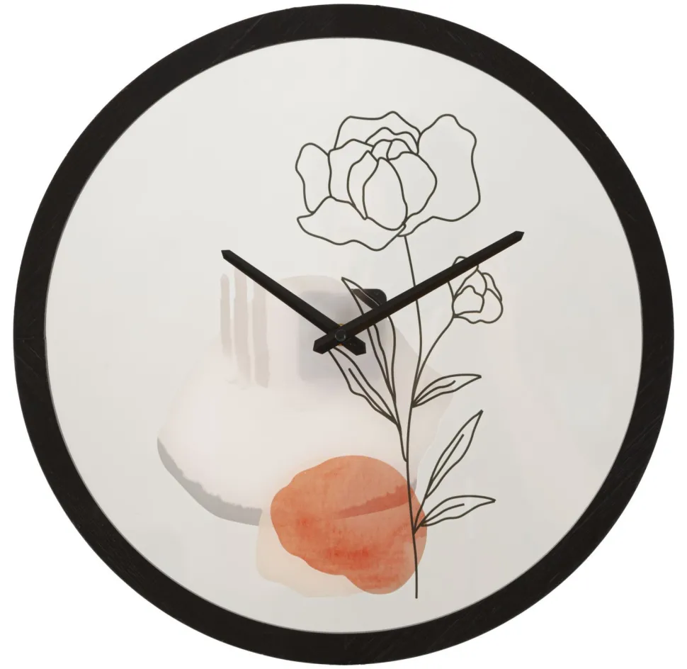 Horloge murale ronde motif rose fer et verre multicolore