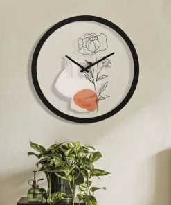Horloge murale ronde motif rose fer et verre multicolore