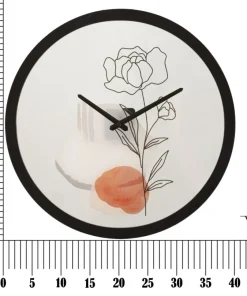 Horloge murale ronde motif rose fer et verre multicolore