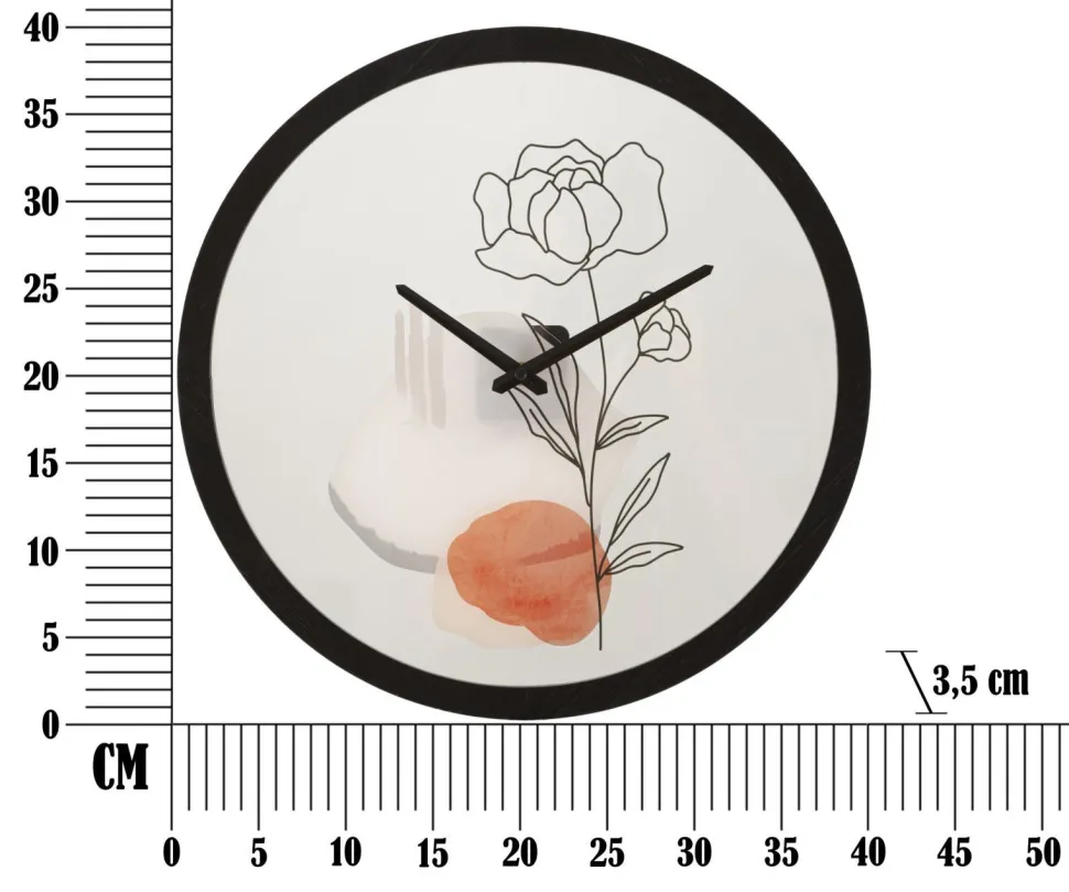 Horloge murale ronde motif rose fer et verre multicolore