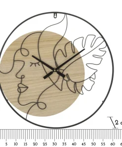 Horloge murale ronde métal noir et bois marron