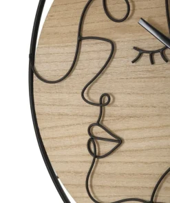 Horloge murale ronde métal noir et bois marron