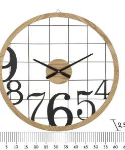 Horloge murale ronde métal et bois Noir Marron