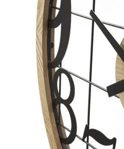 Horloge murale ronde métal et bois Noir Marron