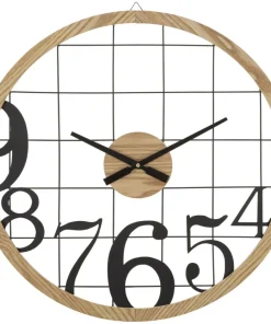 Horloge murale ronde métal et bois Noir Marron