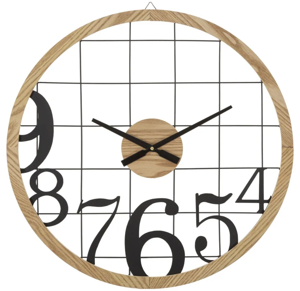Horloge murale ronde métal et bois Noir Marron