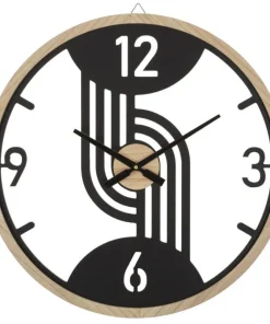 Horloge murale ronde métal Noir et bois Marron