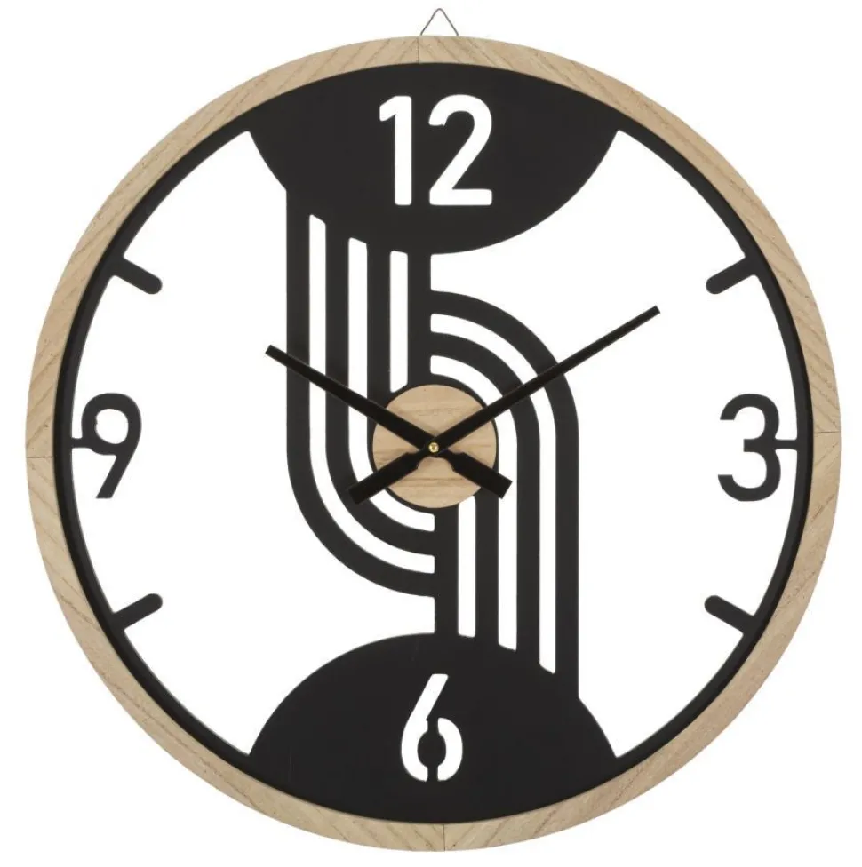 Horloge murale ronde métal Noir et bois Marron