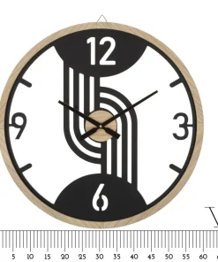 Horloge murale ronde métal Noir et bois Marron