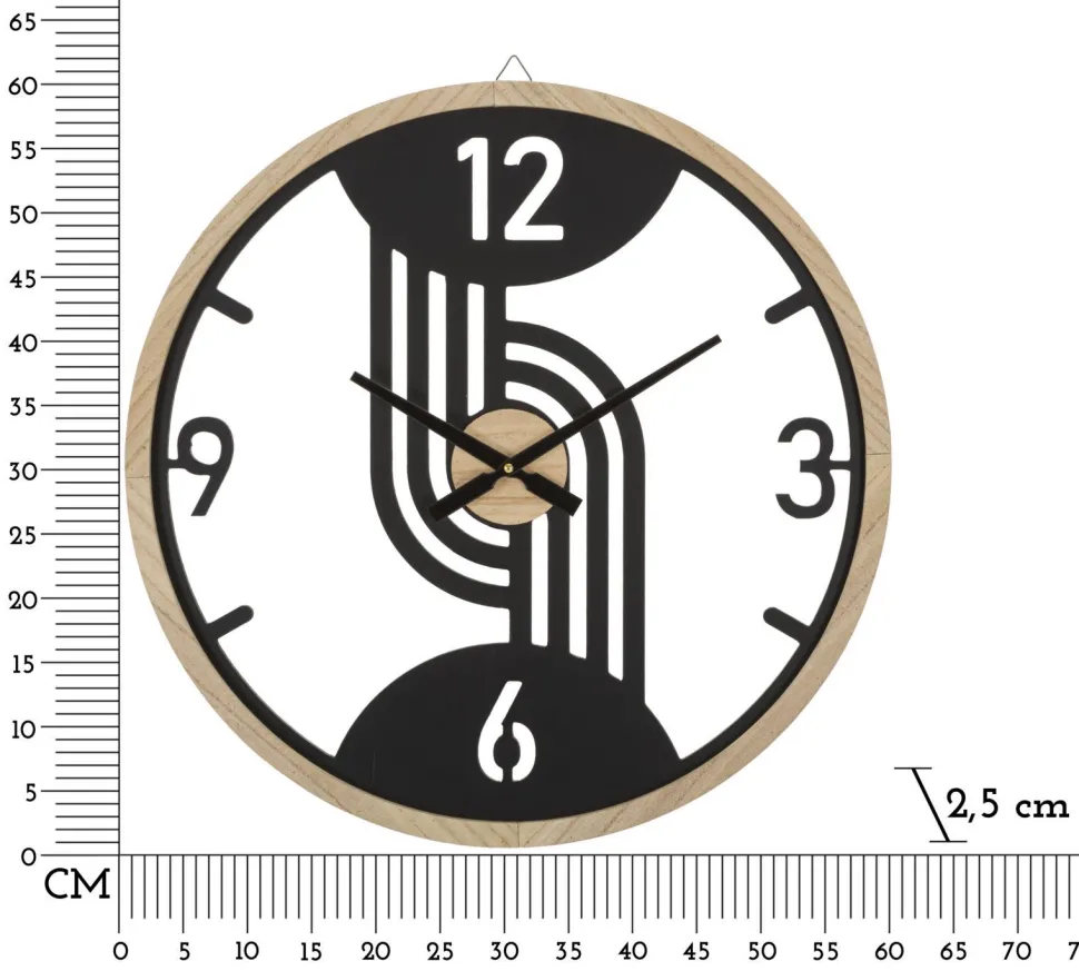 Horloge murale ronde métal Noir et bois Marron