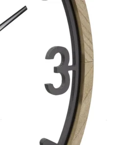 Horloge murale ronde métal Noir et bois Marron