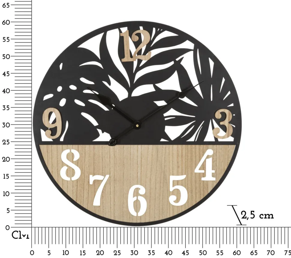 Horloge murale ronde Palm Métal Noir et Bois Clair