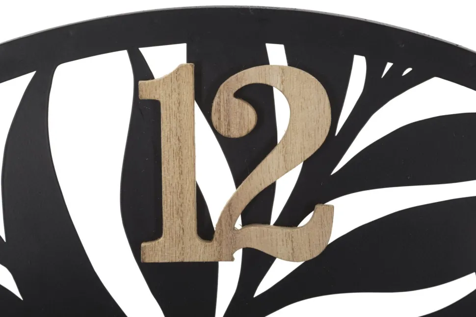 Horloge murale ronde Palm Métal Noir et Bois Clair