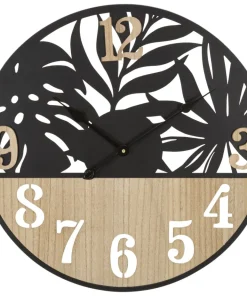 Horloge murale ronde Palm Métal Noir et Bois Clair